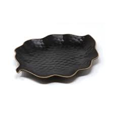 LE COQ – KYPSELI STONEWARE MATT BLACK LEAF TRAY 28 X 21.5 CM