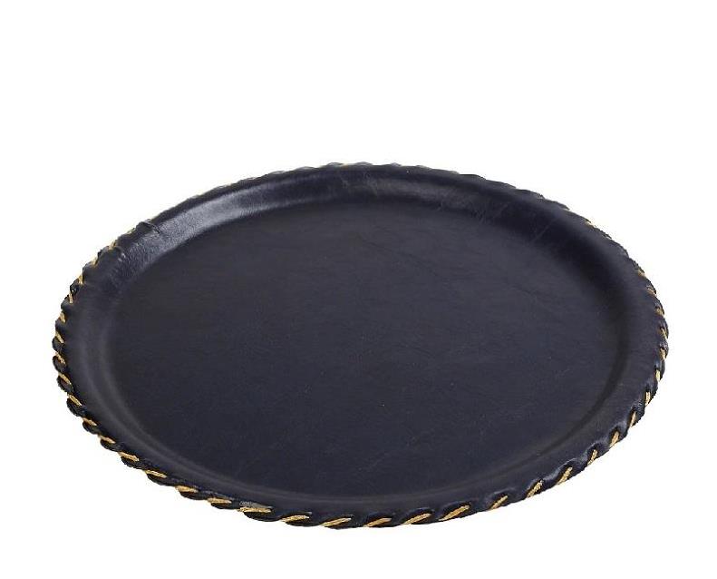 ESPIEL – LEATHER ROUND TRAY NAVY 34 CM