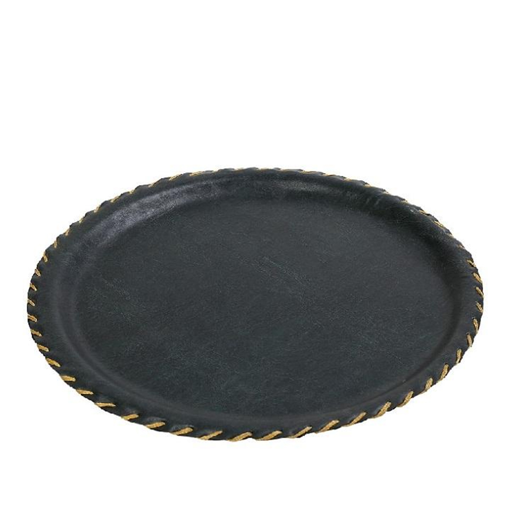 ESPIEL – LEATHER ROUND TRAY DARK GREEN 34 CM