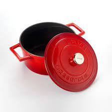 CAST IRON ROUND POT RED 24 CM WITH LID H:12.5 CM 4.5 LT