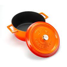 CAST IRON ROUND POT ORANGE 28 CM WITH LID H:13.5 CM 6.7 LT