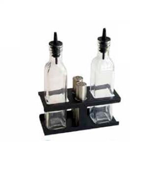 CONDIMENT GLASS SET BASE OIL/VINEGAR/SALT/PEPPER BLACK