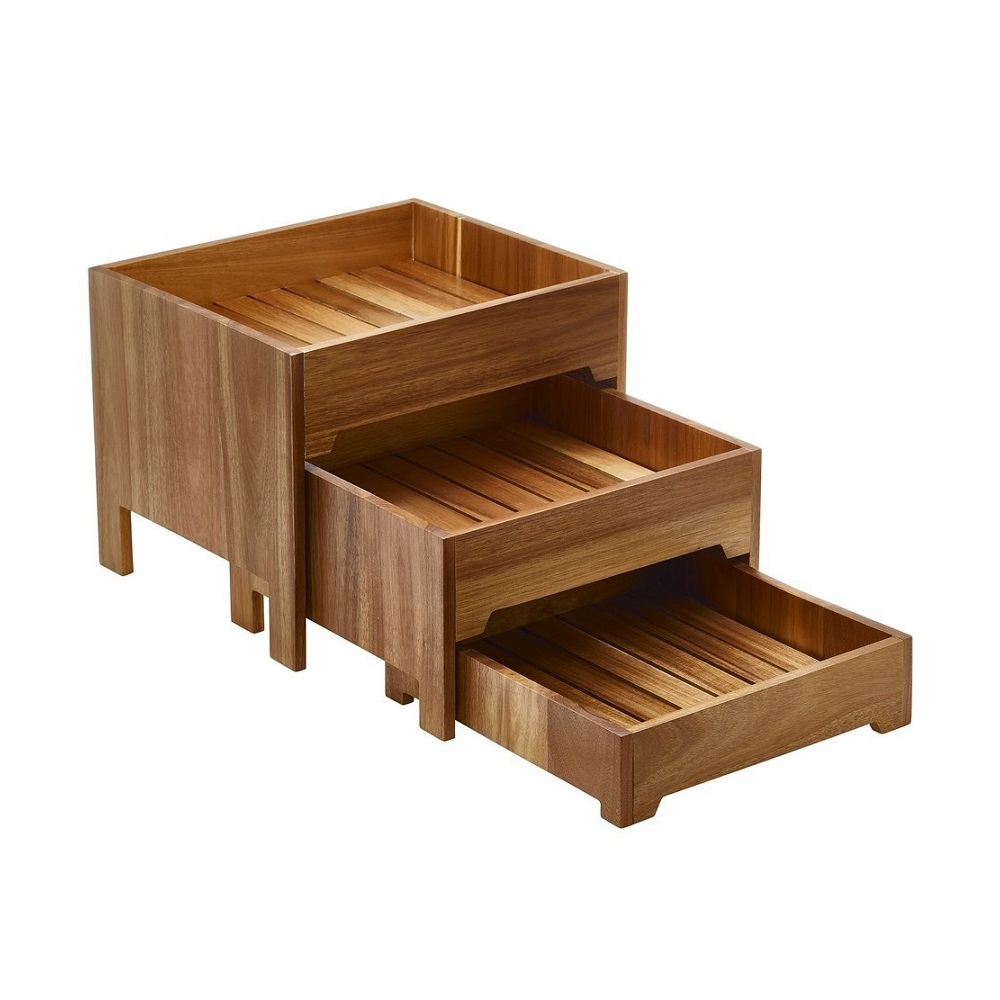 LEONE – ACACIA 3 TIER CUPBOARD BUFFET STAND 43 x 35.5 x 33 CM