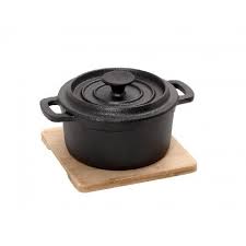 ESPIEL – CAST IRON CASSEROLE WITH LID ROUND 15 CM WITH WOODEN BOARD