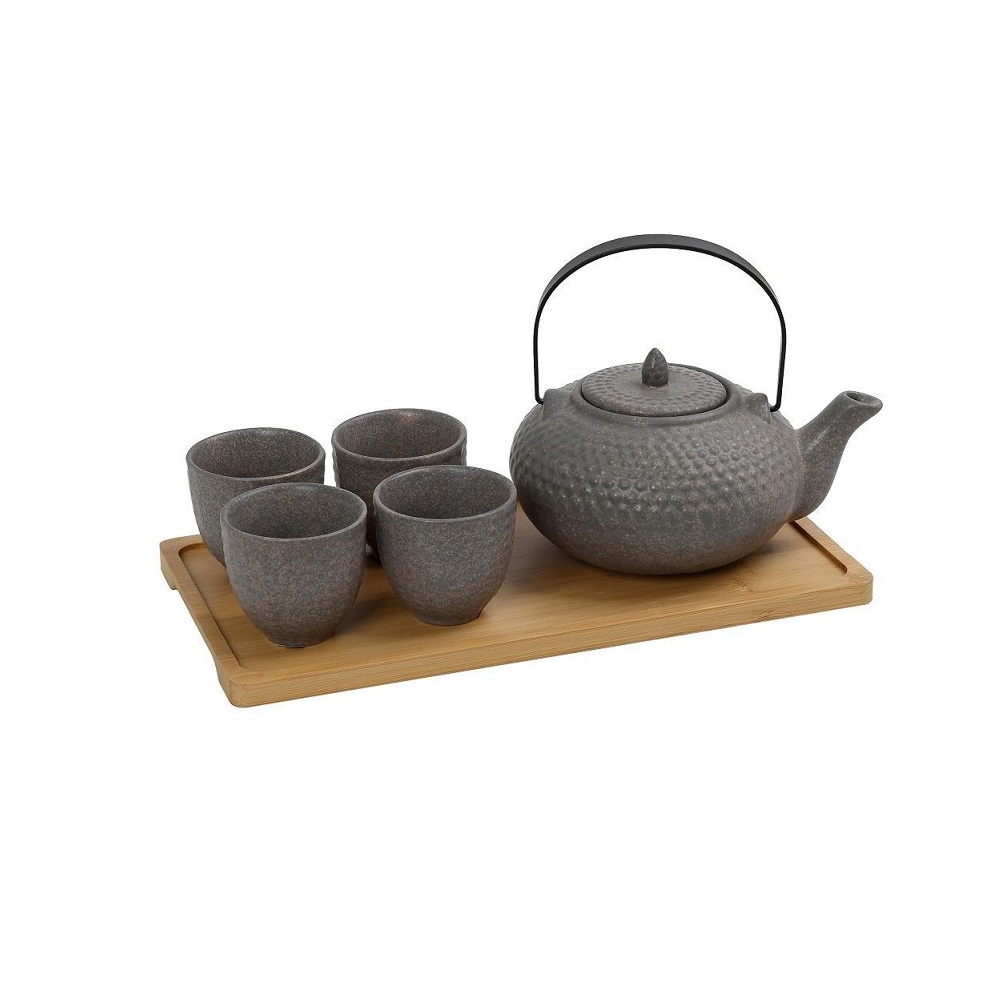 ESPIEL – RITUAL TEA SET POT + 4 CUPS AND WOODEN TRAY 30 x 17 CM