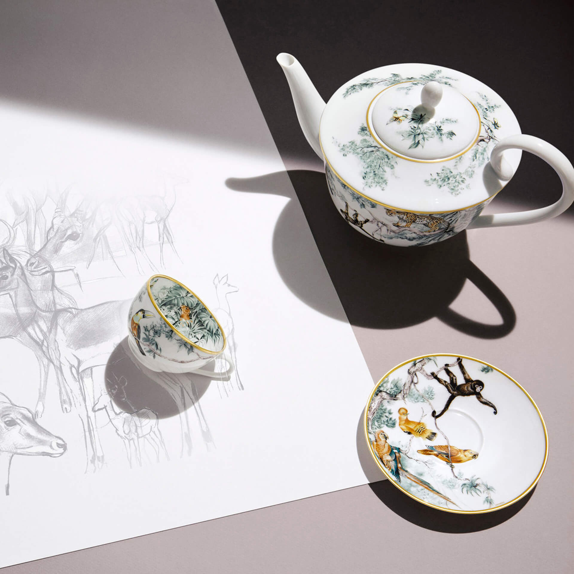Bleus d'Ailleurs Tea Set (Teapot & Sugar Bowl & Tea Cups)