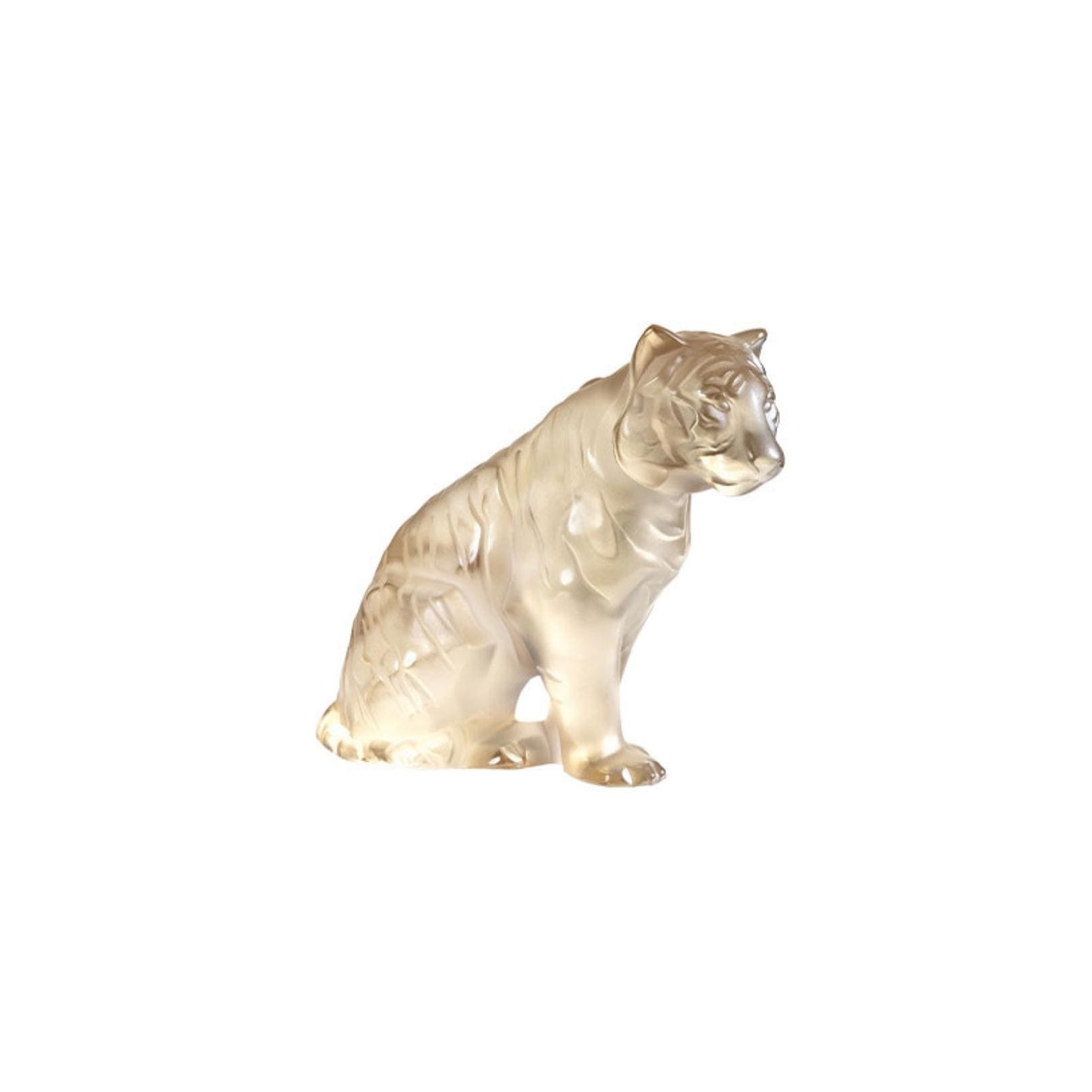 Sitting Tiger Gold Luster Small Sculpture Lalique