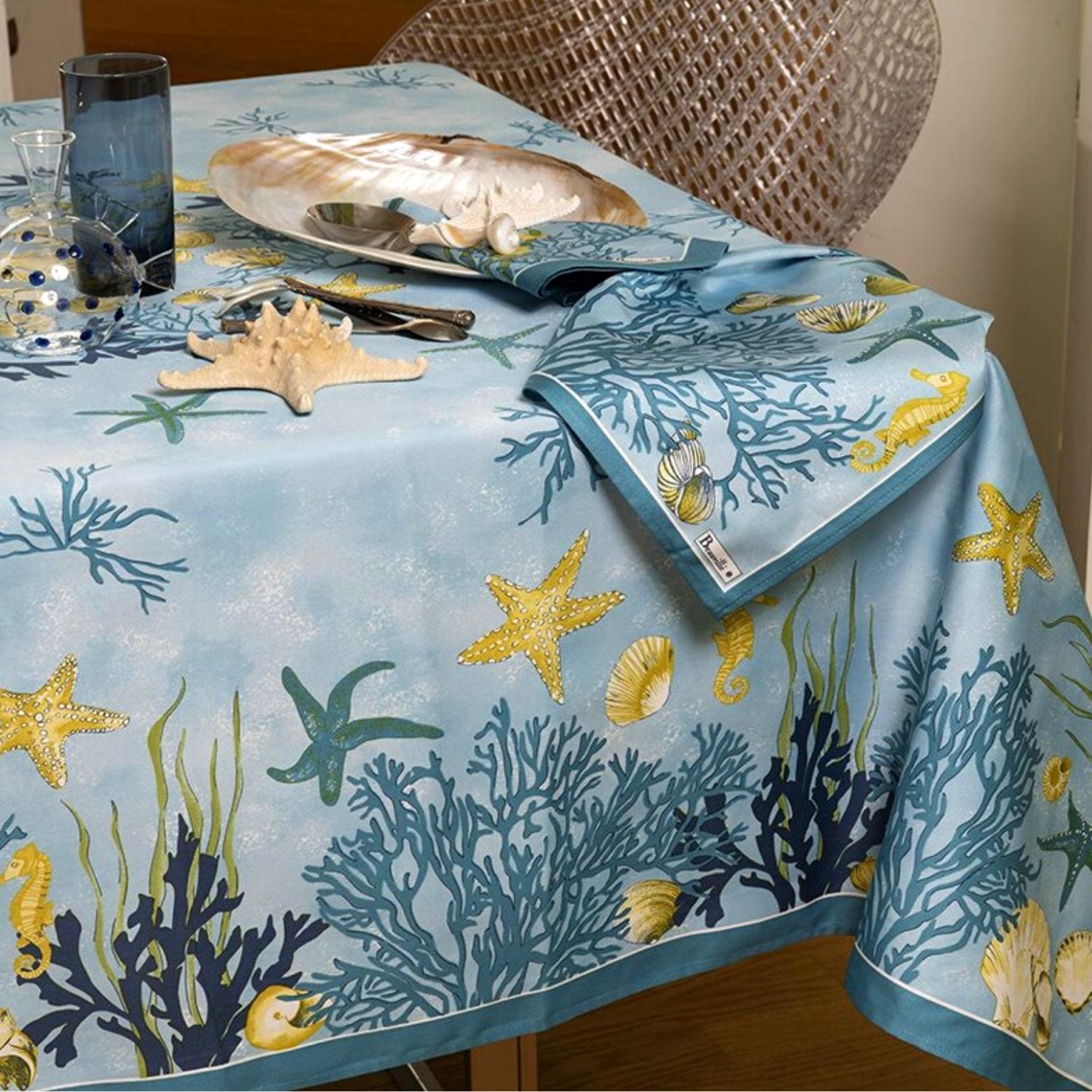 Tablecloth Corail blue 170×240 cm Beauville