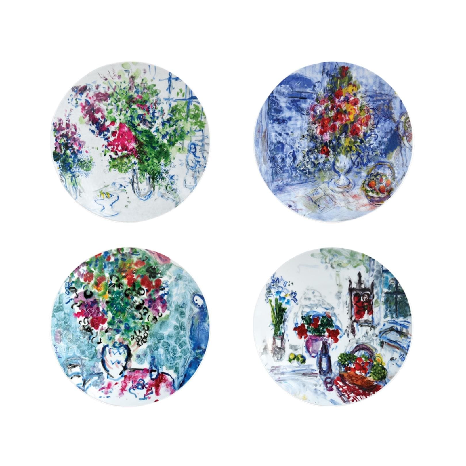 Les Bouquets de Fleurs Marc Chagall Set of 4 assorted salad plates 21 cm Bernardaud