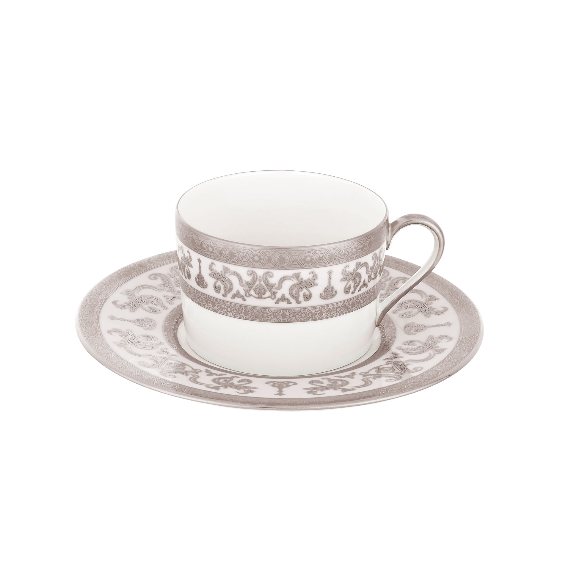 Couronne Impériale Blanc  Platine Tea cup and saucer cyl. Haviland