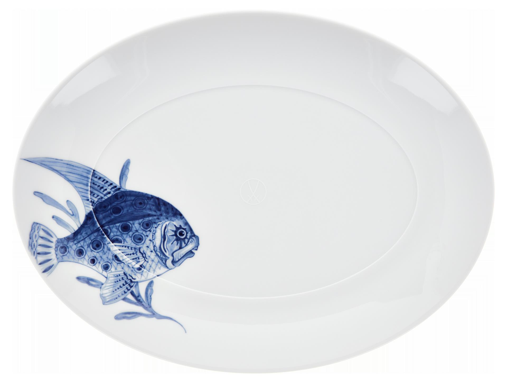 Platter, oval, Shape MEISSEN® Cosmopolitan, Blue Treasures, Fish, L 32 cm Meissen