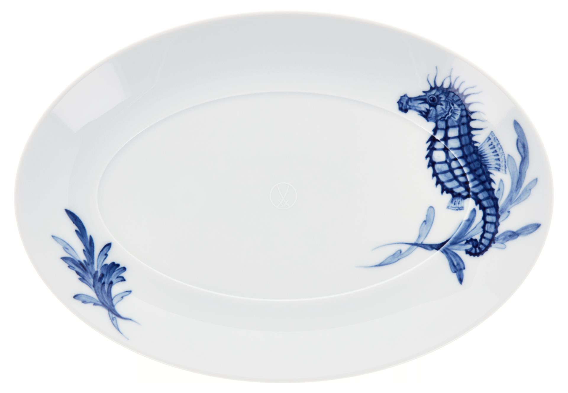 Platter, oval, Shape MEISSEN® Cosmopolitan, Blue Treasures, Seahorse, L 25cm Meissen
