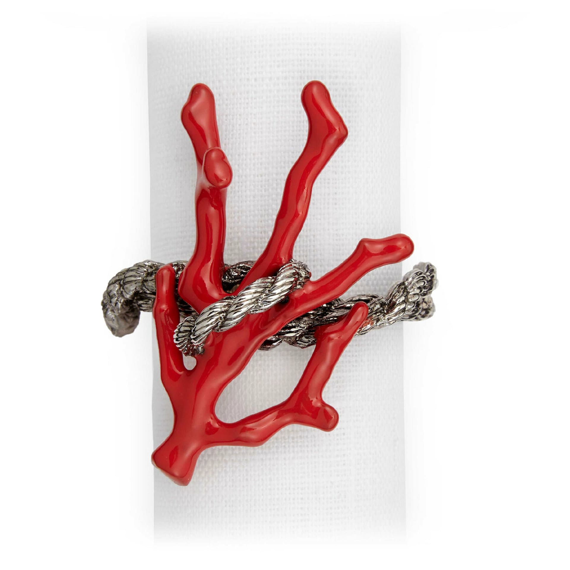 Set of 4 coral with rope rings Coral LObjet