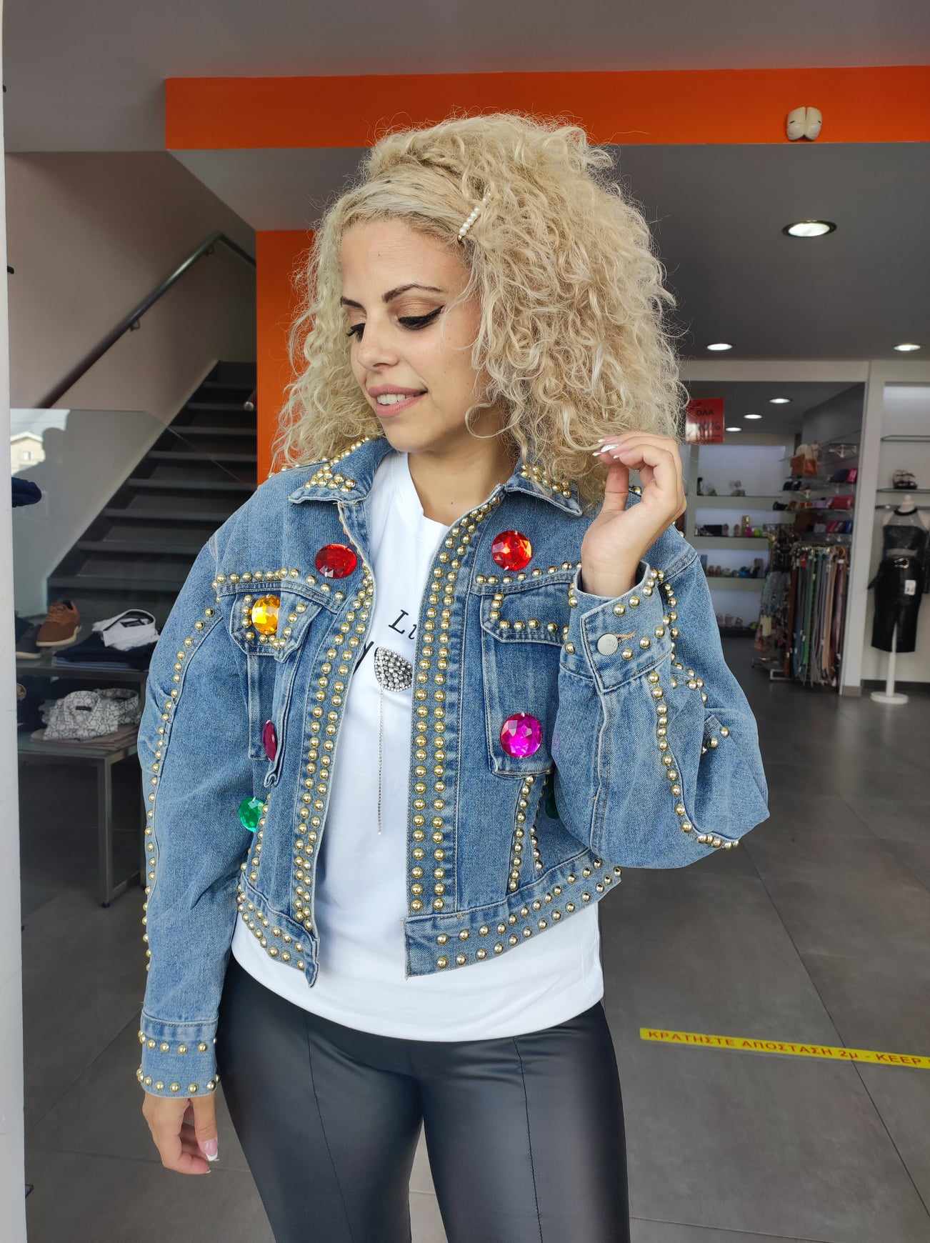 JACKET REGULAR 23/24 ΜΟΝΟC. JEANS WITH COLORFUL STONES