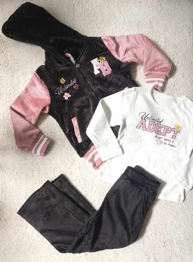 SET 3PCS LUISA CHIC 23/24 TWO TONE VELVET TRACKSUIT+TOP WITH ADEPT PRINT GIRL