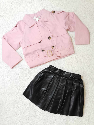 SET 2PCS PINK RABBIT 23/24 MONOC. DOUBLE-BREASTED JACKET WITH PLEATED LEATHERETTE SKIRT GIRL