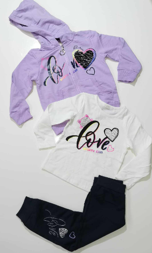 SET 3PCS MISS AZUR 23/24 TRACKSUIT HEAR+SEQUINS+TOP WITH PRINT LOVE GIRL
