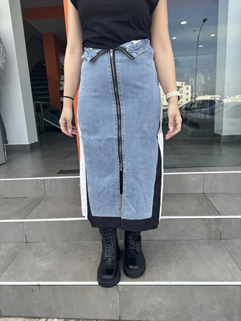SKIRT TYERRE 24/24 TRICOLOR JEANS WITH ZIP FRONT