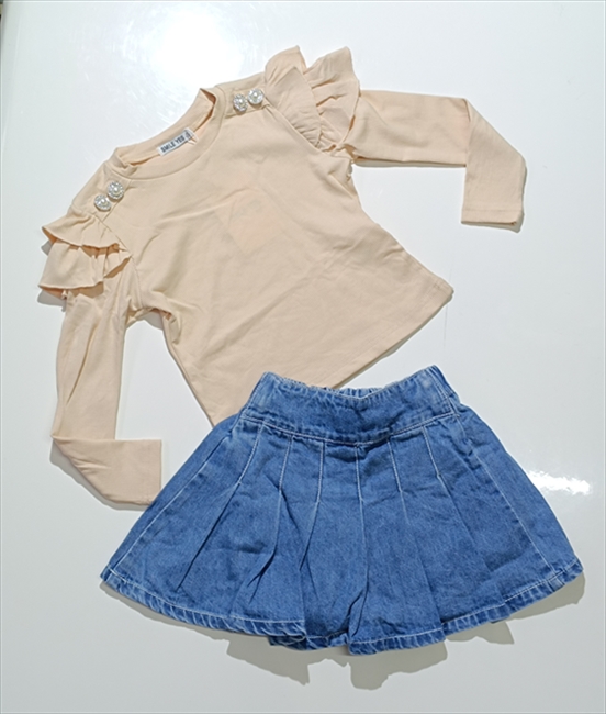 SET 2PCS SMILE YES 24/24 MONOC. WITH 2 BUTTONS ON THE SHOULDERS+JEANS SKIRT GIRL