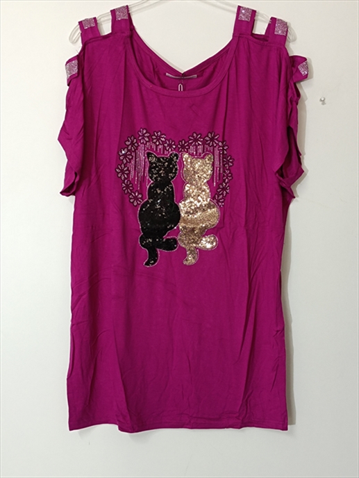 BLOUSE FORESTA BELLA 24/24 MONOC.WITH CATS PRINT AND SEQUINS