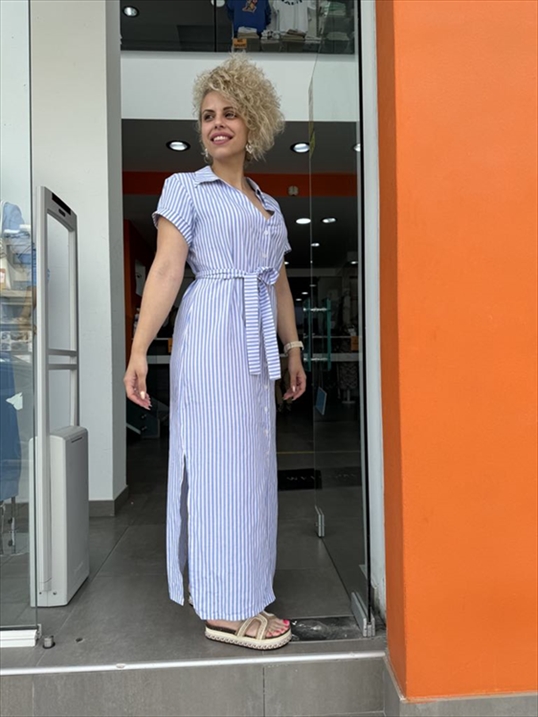 DRESS BENISSIMO 24/24 WITH STRIPES LONG WITH BUTTONS