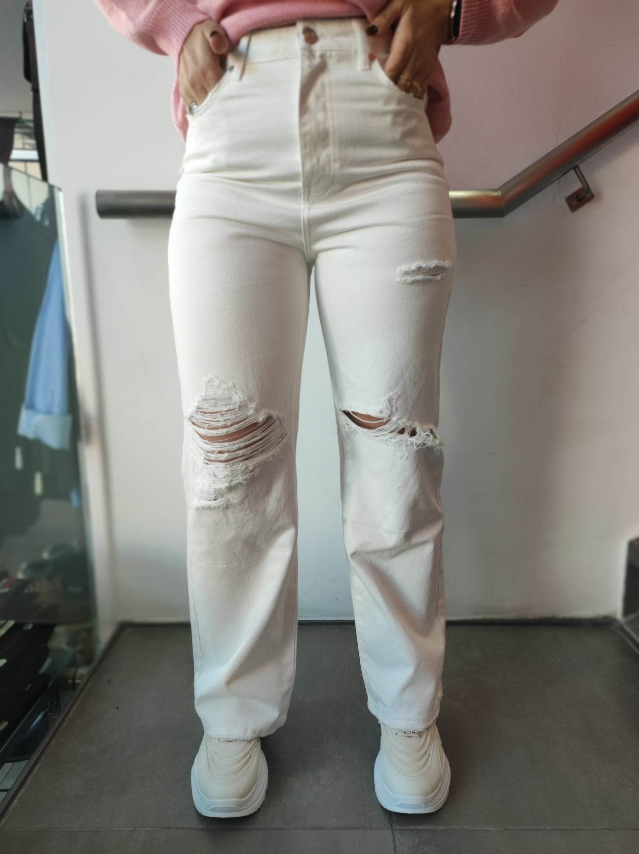 TROUSER KISS PINK 22/22 ΜΟΝΟC. JEANS RIPPED BUGGY