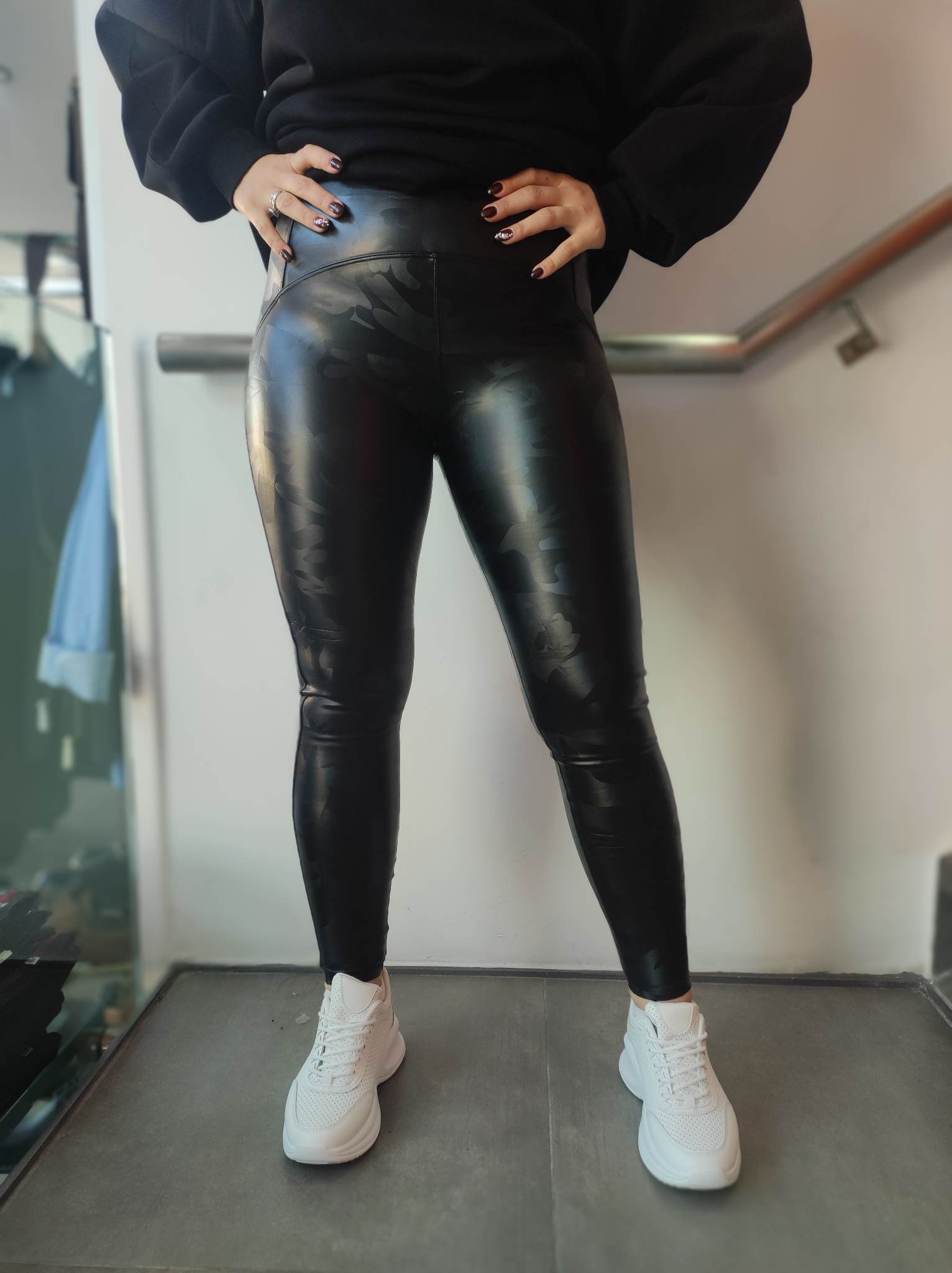 Faux leather high waisted leggings They are xl but - Depop