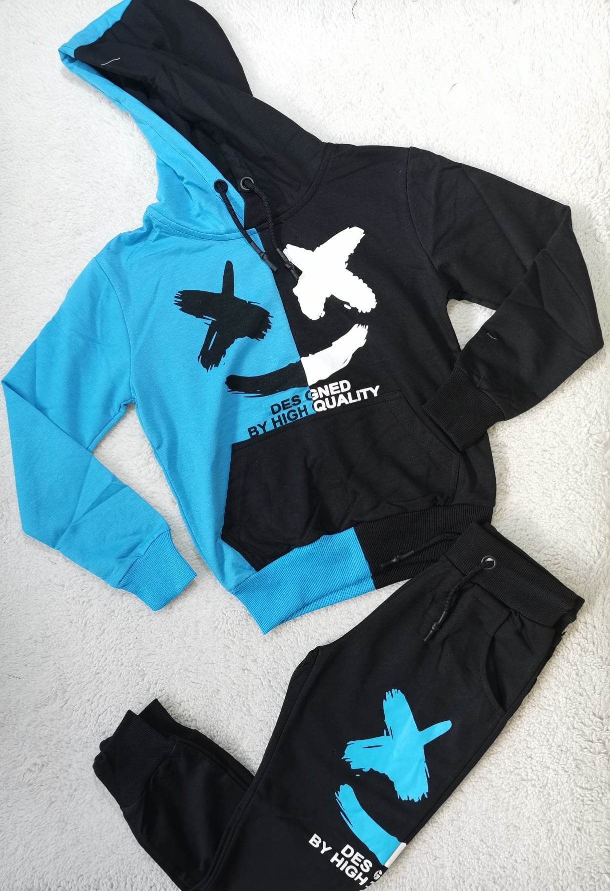SET 2PCS SMALL GANG 23/23 TRACKSUIT TWO TONE+HOODIE PRINT DESGNED BY HIGH QUALITY BOY