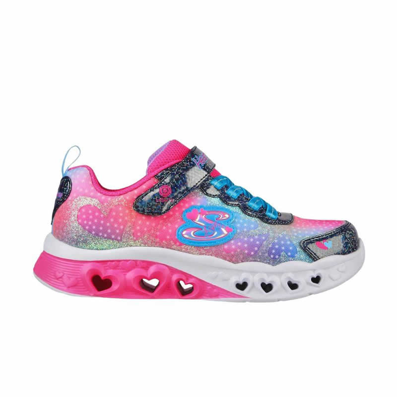 SKECHERS JUNIOR LIGHTED GORE STRAP SNEAKERS WITH GLITTER HEARTS - Katsouris